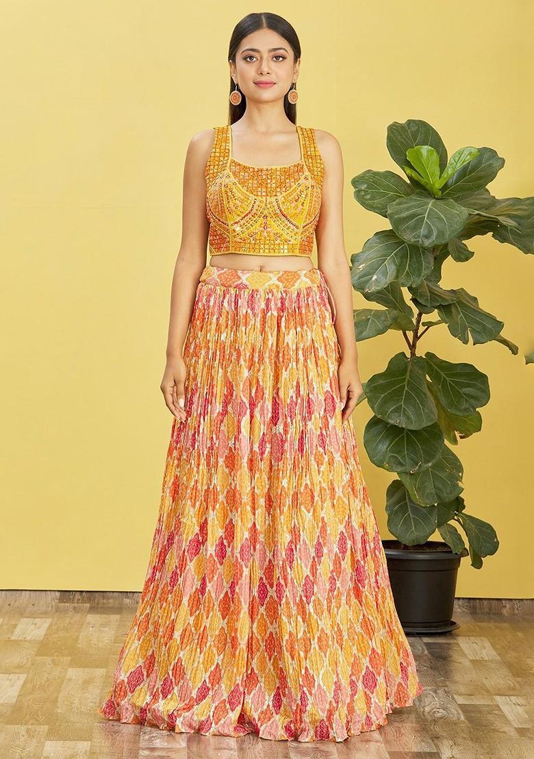 Yellow Emboridered Blended Lehenga Choli - Indya