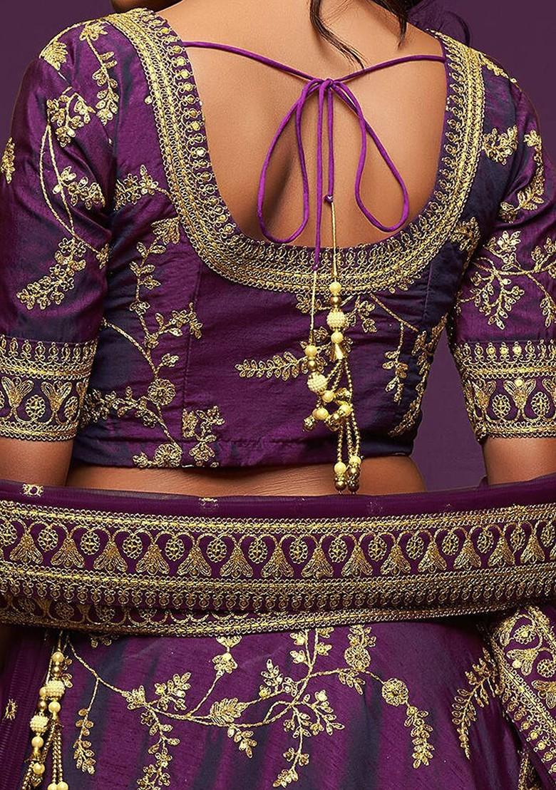 Purple Emboridered Blended Lehenga Choli - Indya