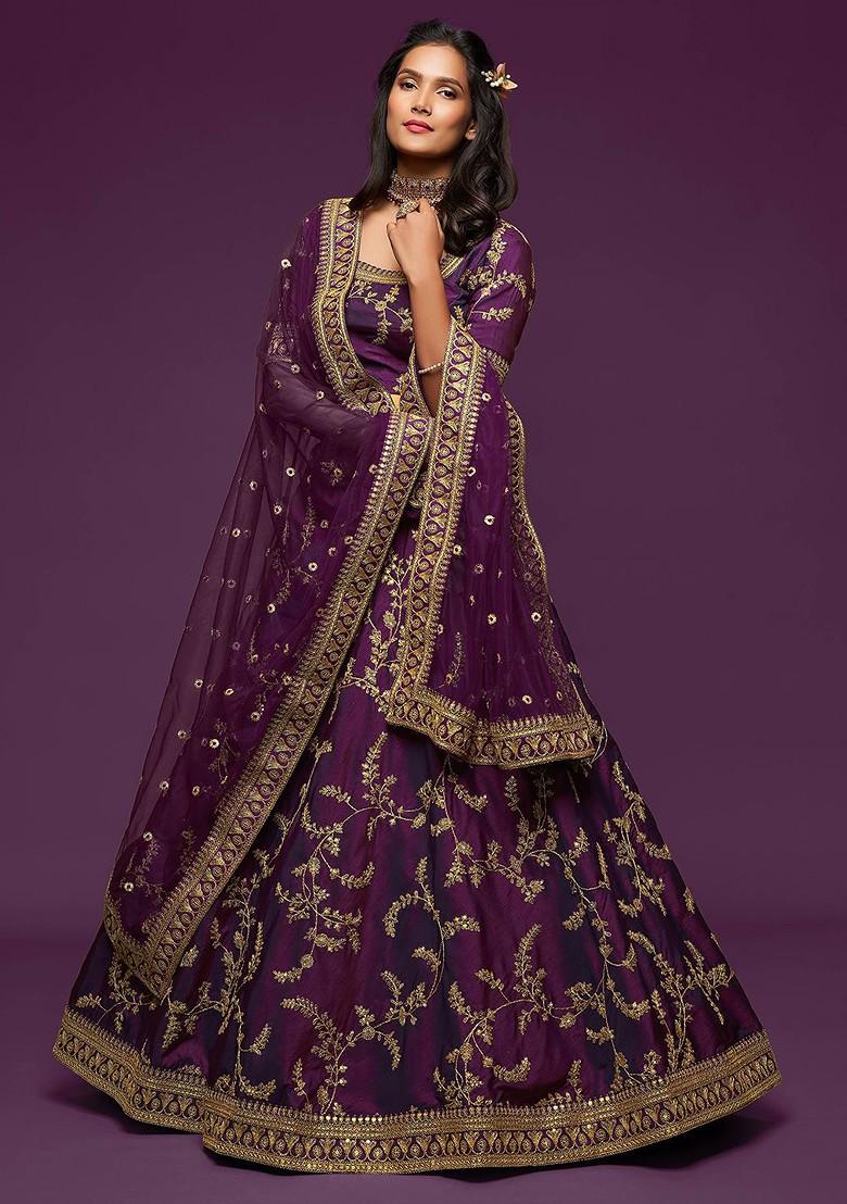 Purple Emboridered Blended Lehenga Choli - Indya