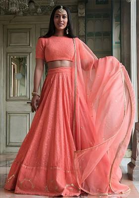 Pink Emboridered Blended Lehenga Choli
