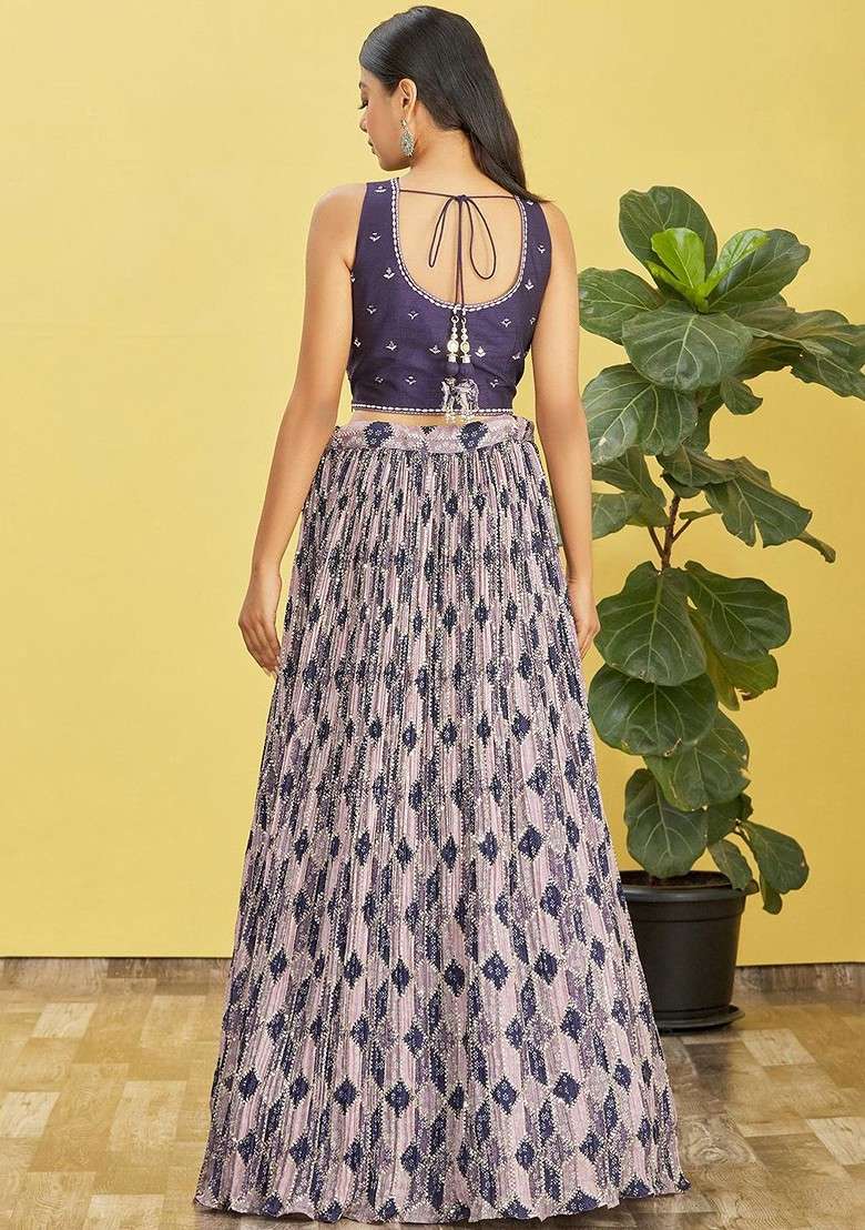 Blue Emboridered Blended Lehenga Choli - Indya