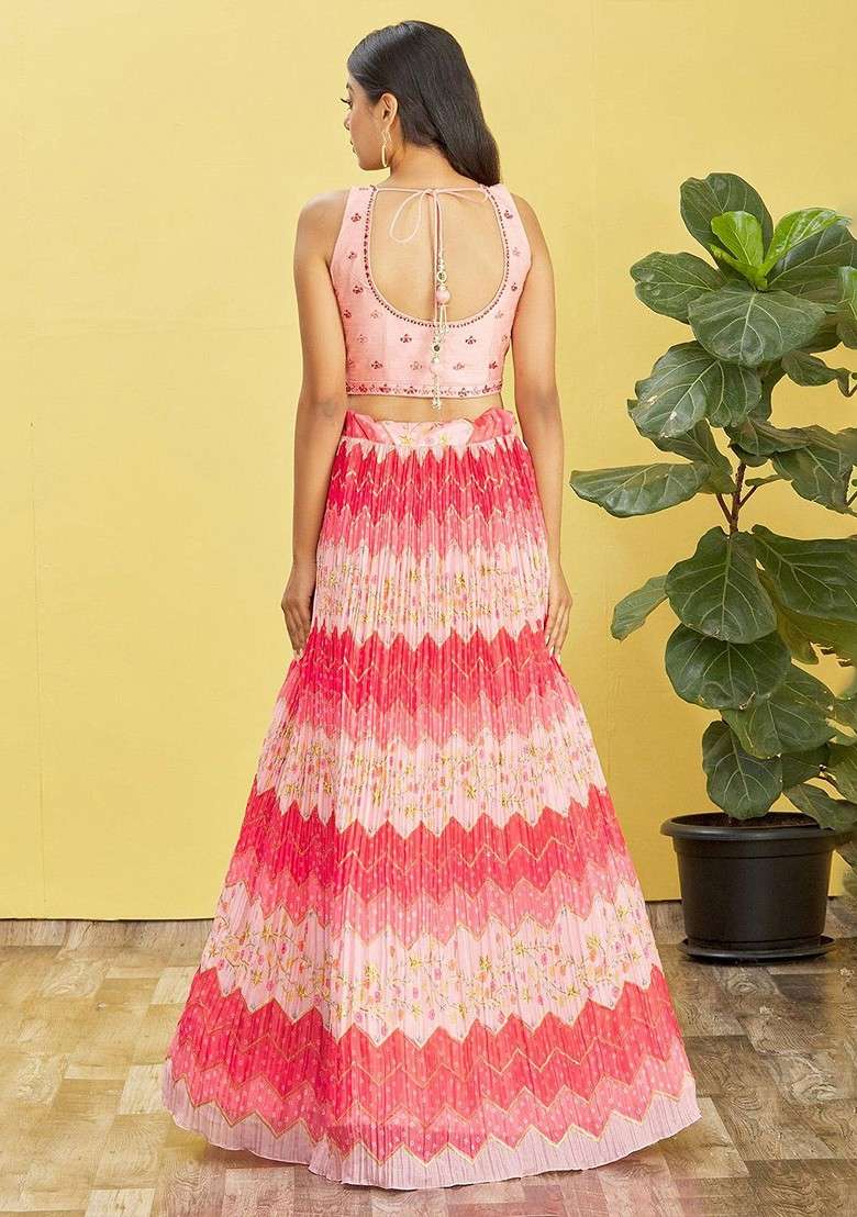 Pink Emboridered Blended Lehenga Choli - Indya