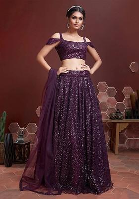 Purple Emboridered Blended Lehenga Choli