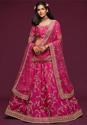 Pink Emboridered Blended Lehenga Choli