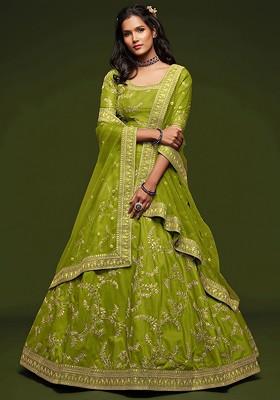 Green Emboridered Blended Lehenga Choli