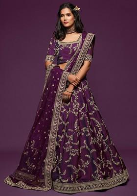 Purple Emboridered Blended Lehenga Choli
