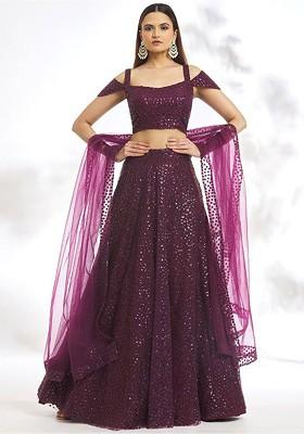 Purple Embellished Blended Lehenga Choli