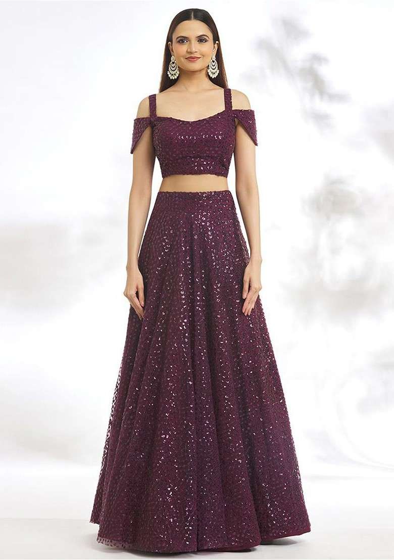 Purple Embellished Blended Lehenga Choli - Indya