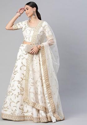 White Emboridered Blended Lehenga Choli