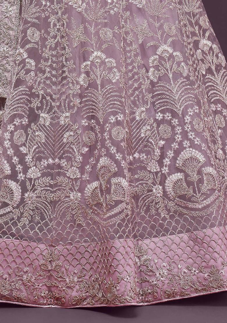 Mauve Emboridered Blended Lehenga Choli - Indya