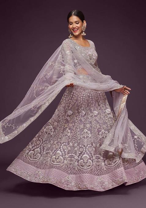 Mauve Emboridered Blended Lehenga Choli — view on Indya