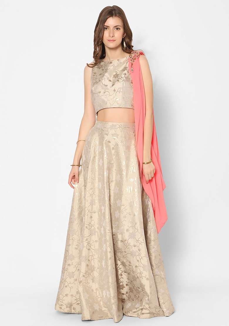 Cream Emboridered Blended Lehenga Choli - Indya