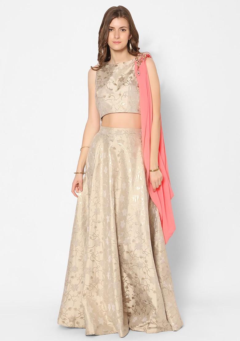 Cream Emboridered Blended Lehenga Choli - Indya