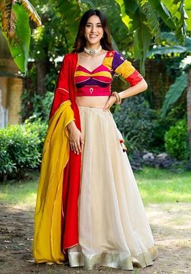 Cream Emboridered Blended Lehenga Choli
