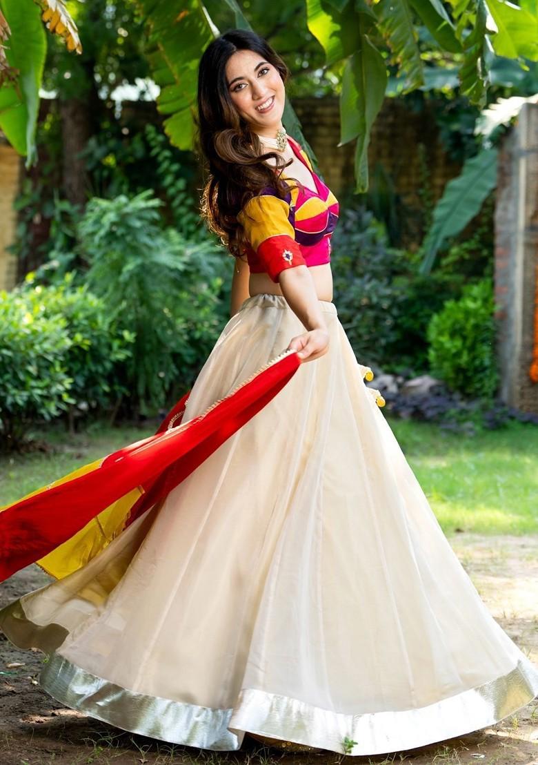 Cream Emboridered Blended Lehenga Choli - Indya