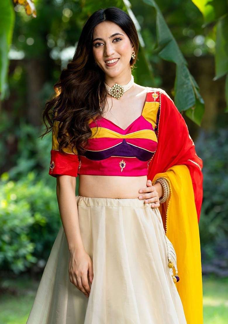 Cream Emboridered Blended Lehenga Choli - Indya