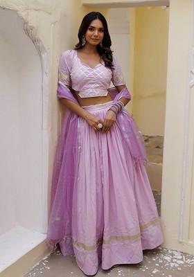 Pink Embellished Blended Lehenga Choli