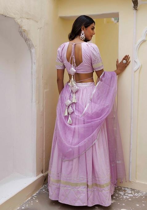 Pink Embellished Blended Lehenga Choli