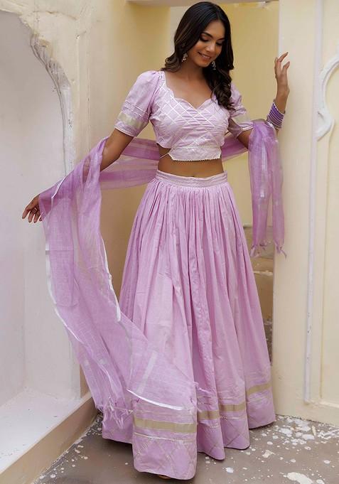 Pink Embellished Blended Lehenga Choli