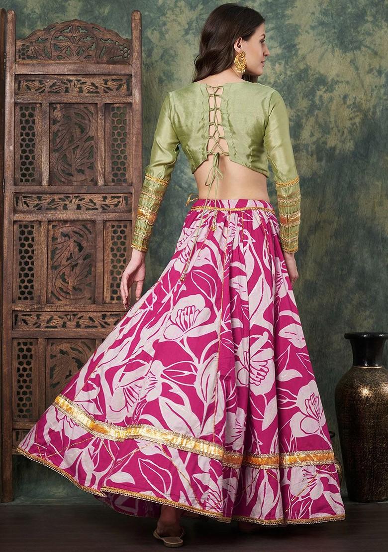 Pink Printed Blended Lehenga Choli