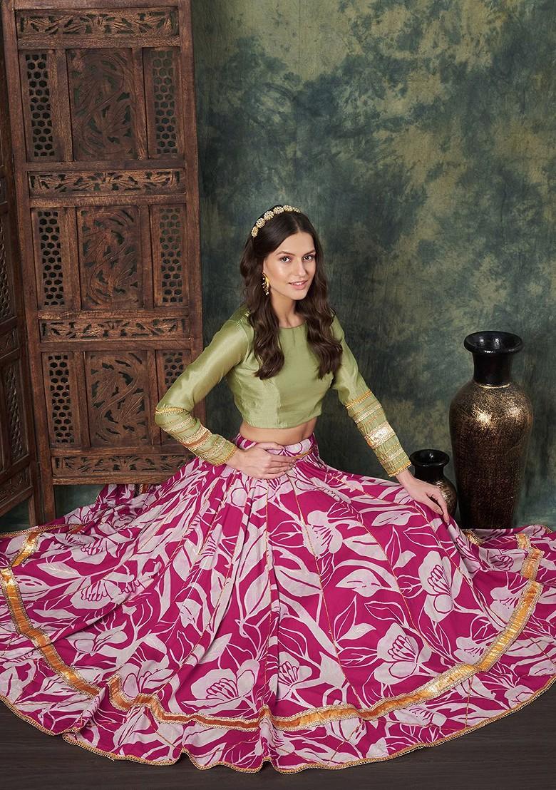 Pink Printed Blended Lehenga Choli