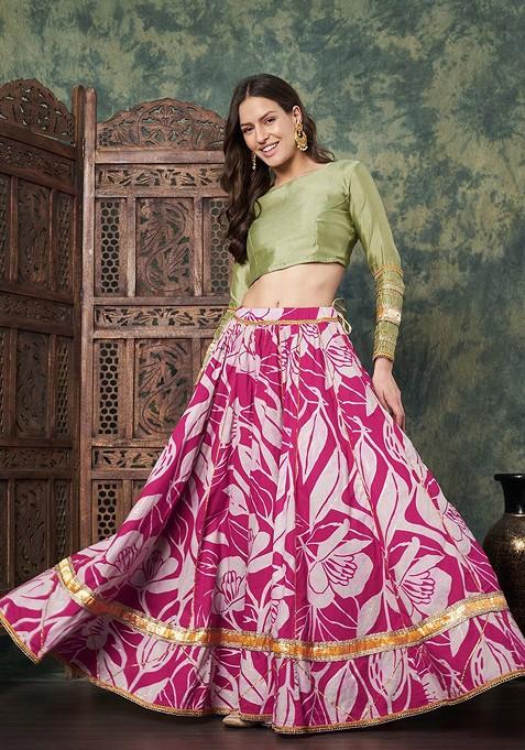 Pink Printed Blended Lehenga Choli