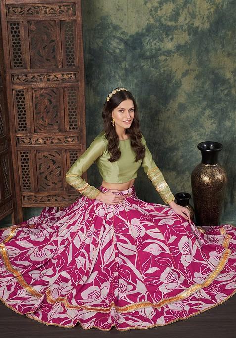 Pink Printed Blended Lehenga Choli