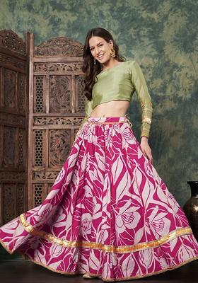 Pink Printed Blended Lehenga Choli