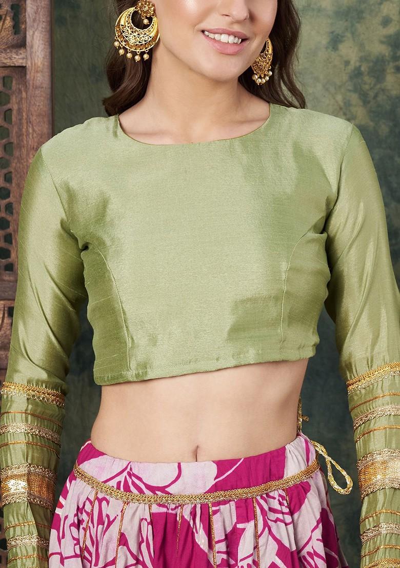 Pink Printed Blended Lehenga Choli