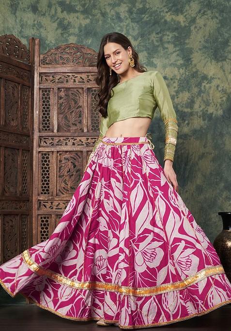 Pink Printed Blended Lehenga Choli