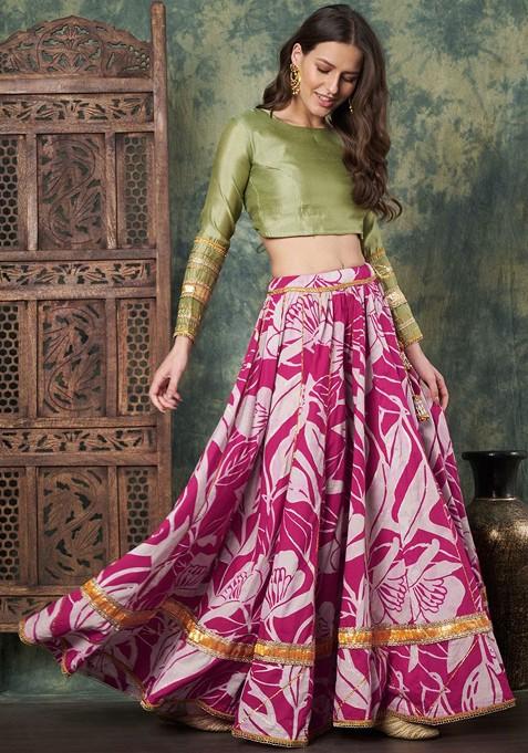 Pink Printed Blended Lehenga Choli