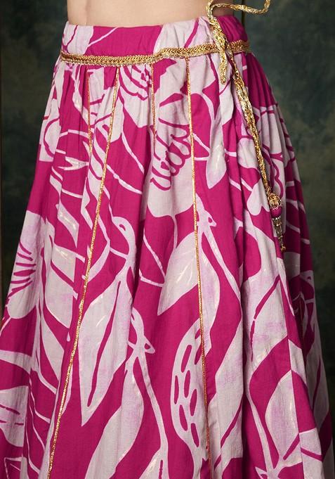 Pink Printed Blended Lehenga Choli