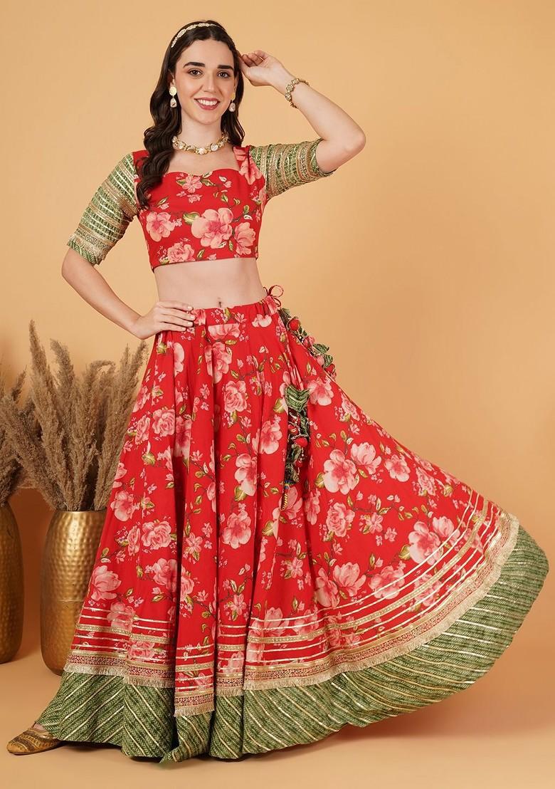 Red Printed Blended Lehenga Choli