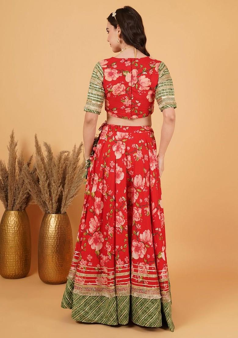 Red Printed Blended Lehenga Choli