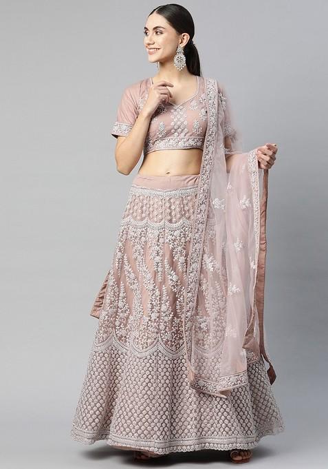 Mauve Embellished Blended Lehenga Choli — view on Indya