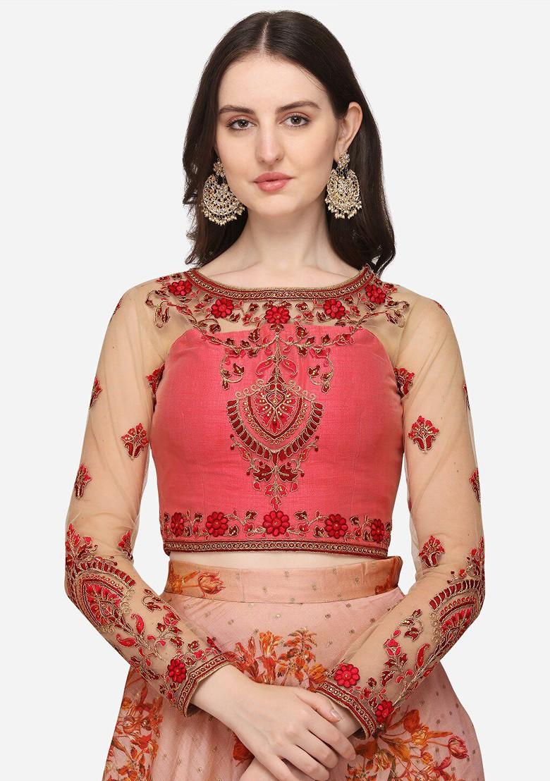 Pink Emboridered Blended Lehenga Choli