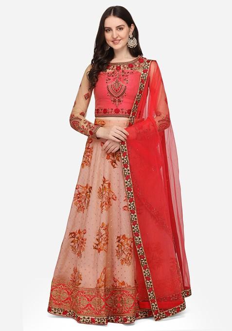 Pink Emboridered Blended Lehenga Choli