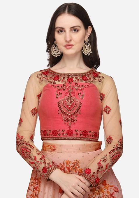 Pink Emboridered Blended Lehenga Choli