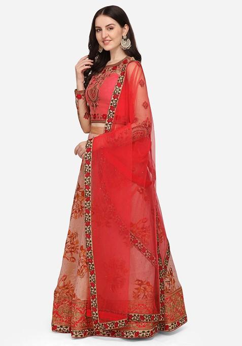 Pink Emboridered Blended Lehenga Choli