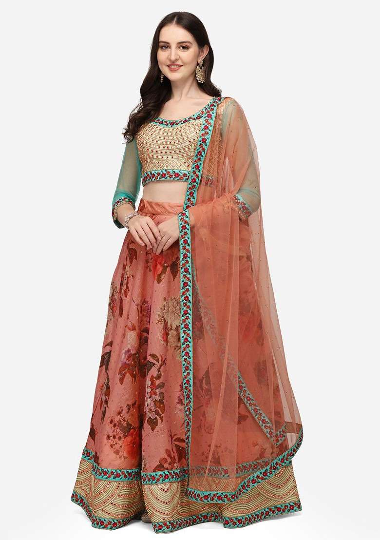 Pink Emboridered Blended Lehenga Choli - Indya