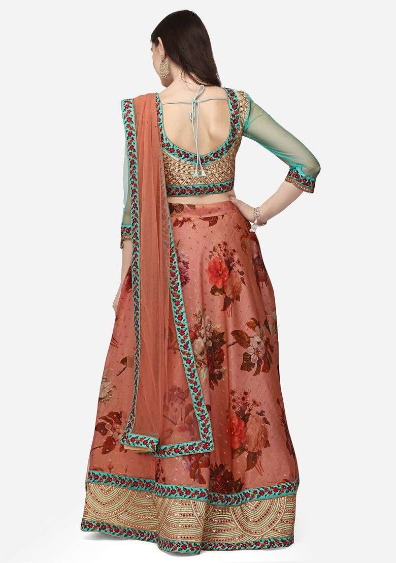 Pink Emboridered Blended Lehenga Choli - Indya
