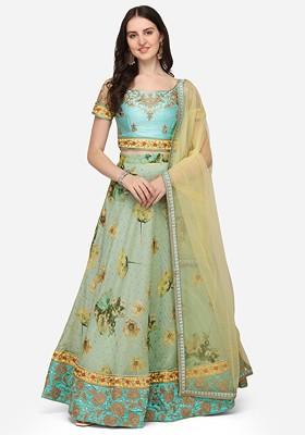 Green Emboridered Blended Lehenga Choli