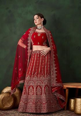 Red Emboridered Blended Lehenga Choli