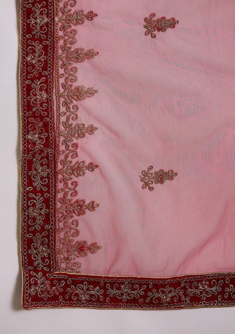 Red Emboridered Blended Lehenga Choli - Indya