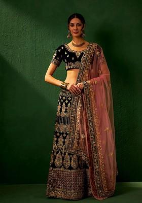 Blue Emboridered Blended Lehenga Choli