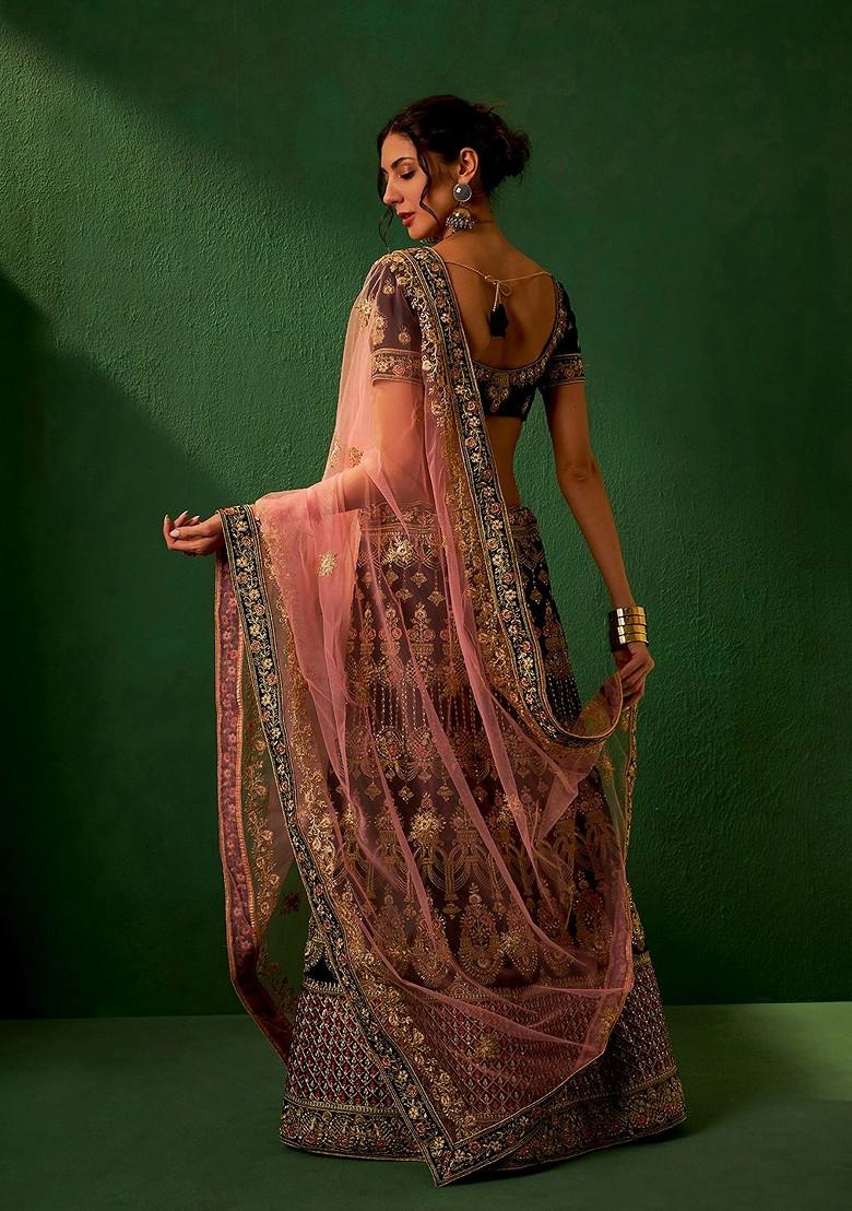 Blue Emboridered Blended Lehenga Choli - Indya