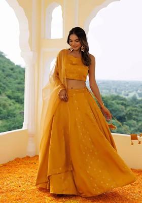 Yellow Emboridered Blended Lehenga Choli