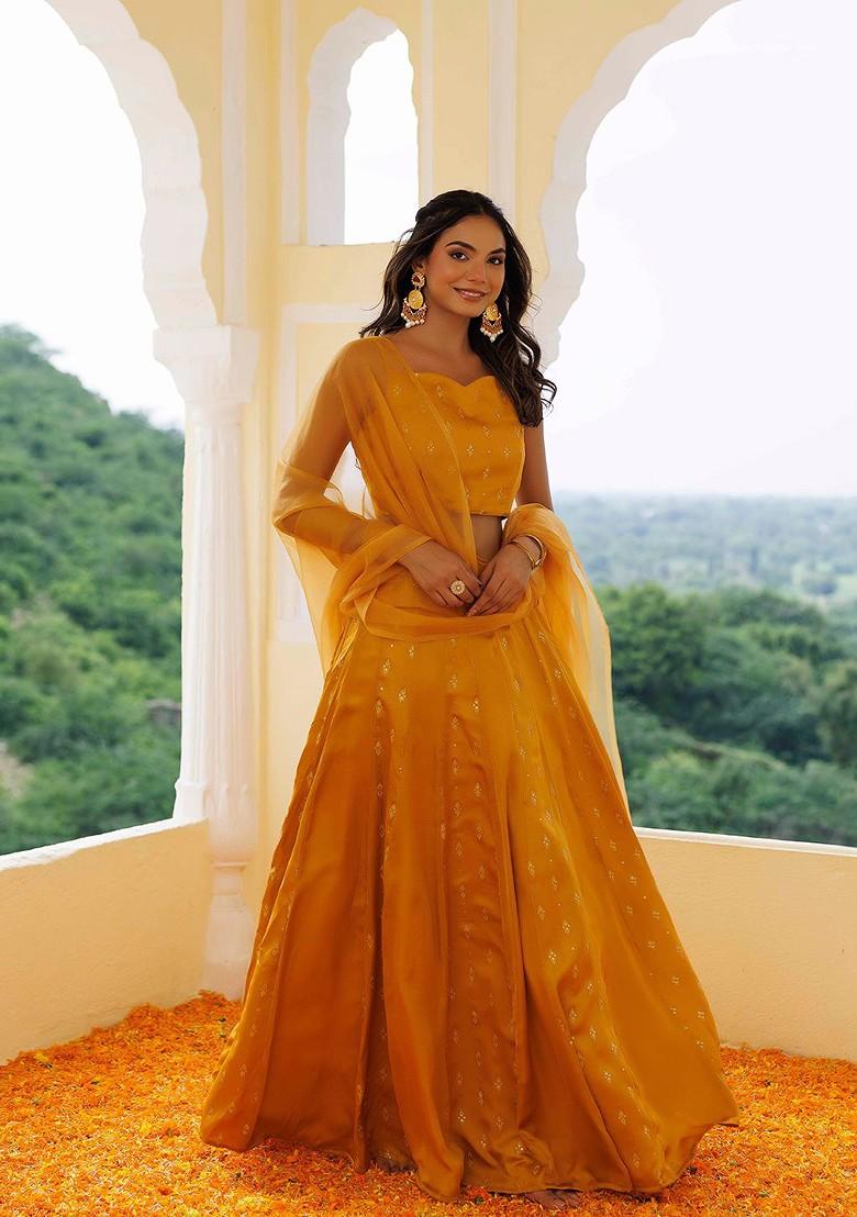 Yellow Emboridered Blended Lehenga Choli - Indya