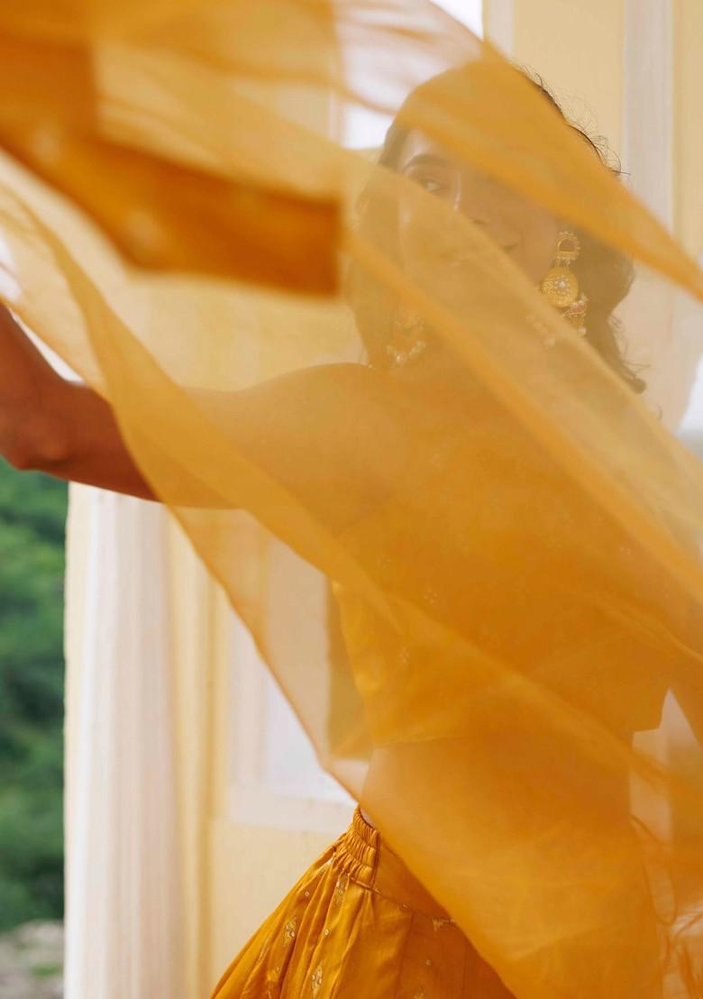 Yellow Emboridered Blended Lehenga Choli - Indya