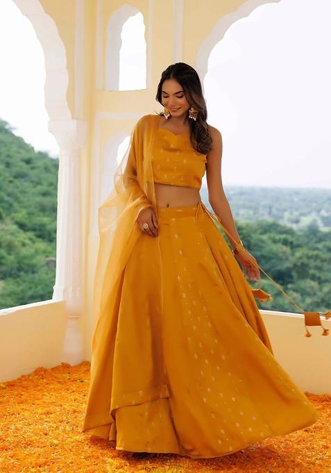Yellow Emboridered Blended Lehenga Choli